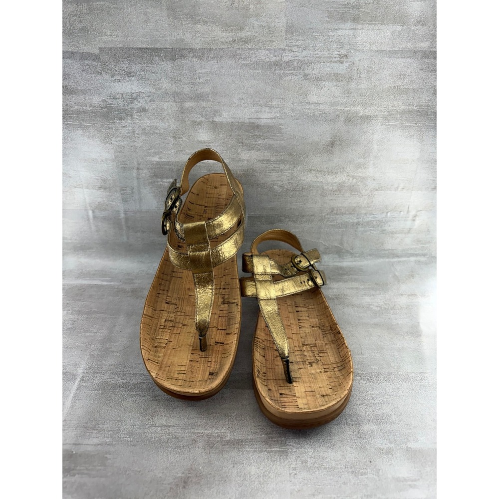 Born D54010 Women Gold Metallic Leather Cork Slingback Thong Sandals Sz 7M
